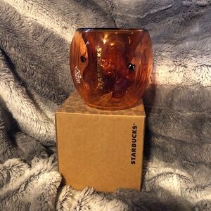 NWOT Starbucks Halloween Orange Cat Paw Glass